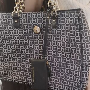 Tommy Hilfiger Black and White Patterned Tote Bag